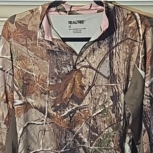 Realtree Max-1 Women's Pullover Jacket Brown Camo 1/4 Zip Lightweight Pink Base